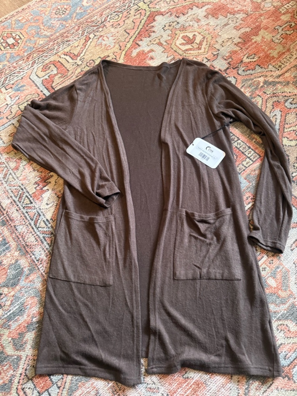 ZYIA Long Open-Front boyfriend Cardigan Sweater in Chocolate Brown
